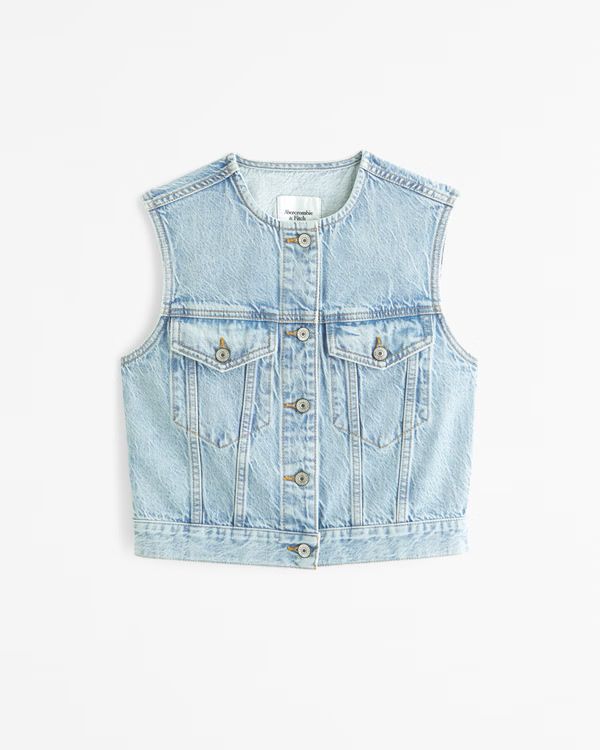 Women's Collarless Denim Vest | Women's New Arrivals | Abercrombie.com | Abercrombie & Fitch (US)