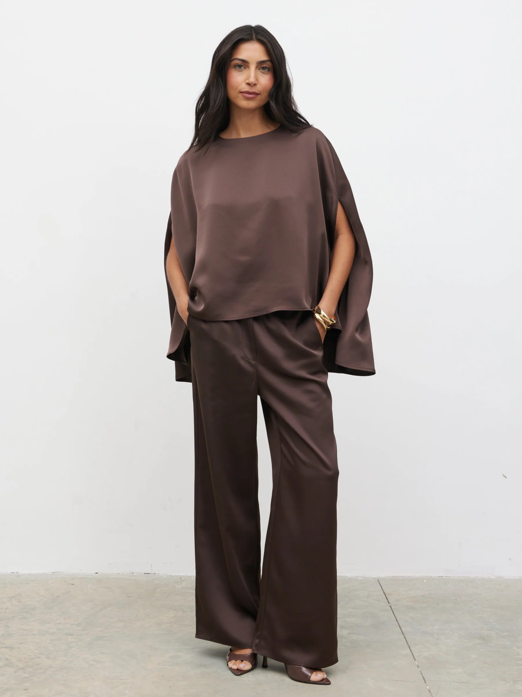 Breya Cape Floaty Satin Top | Pretty Lavish (UK)