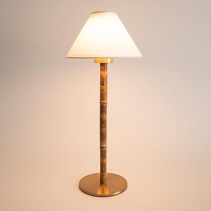 Bamboo Cordless LED Table Lamp – Rechargeable 24-Hour Battery, Dimmable Warm Light, 15" Portabl... | Amazon (US)