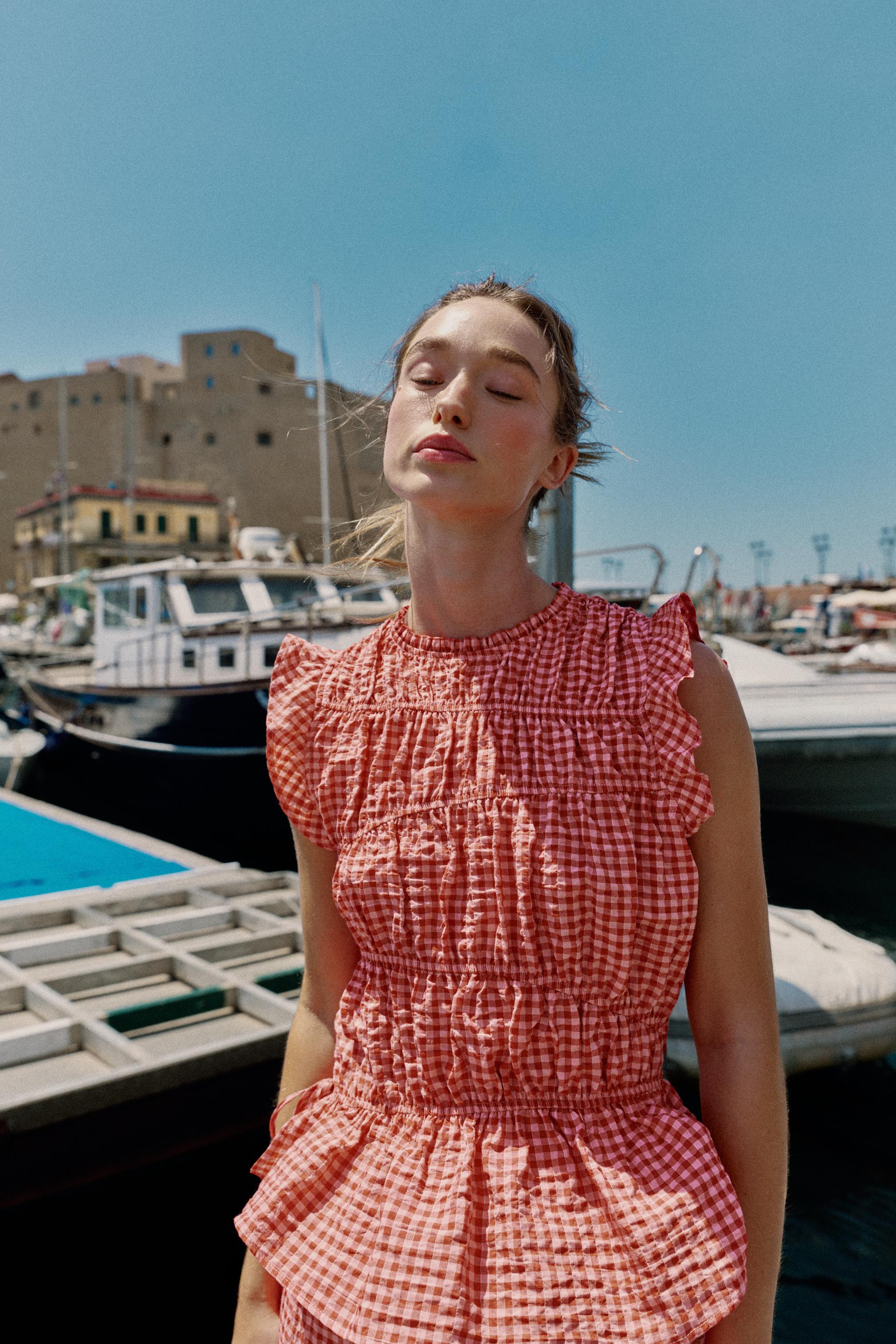 GINGHAM RUCHED TOP | Zara US
