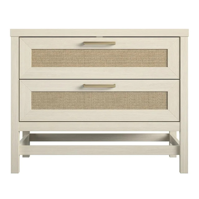 Ameriwood Home Lennon 2 Drawer Nightstand, Ivory Oak and Faux Rattan | Walmart (US)