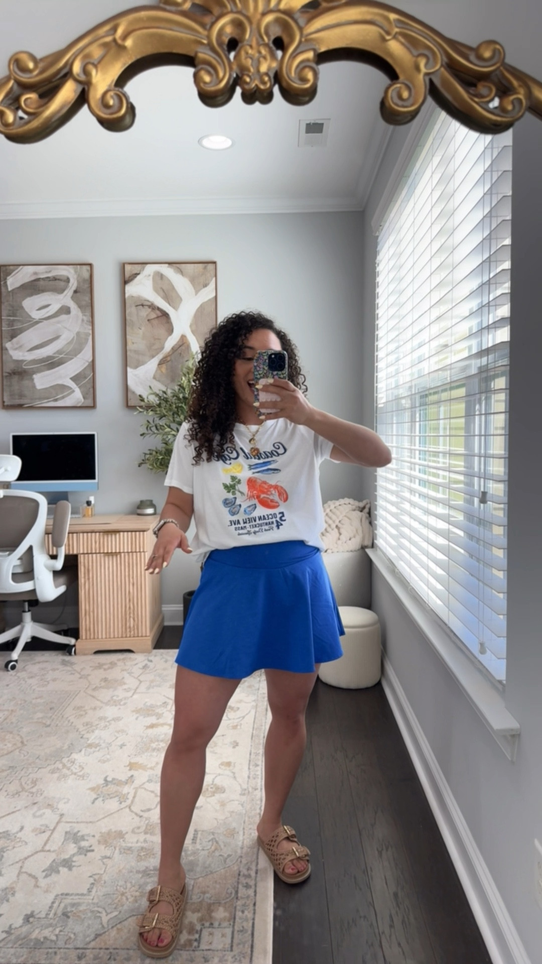 Wearing a large in the tshirt this print may be sold out but size medium skirt could have done large 

#LTKMidsize #LTKActive #LTKSaleAlert