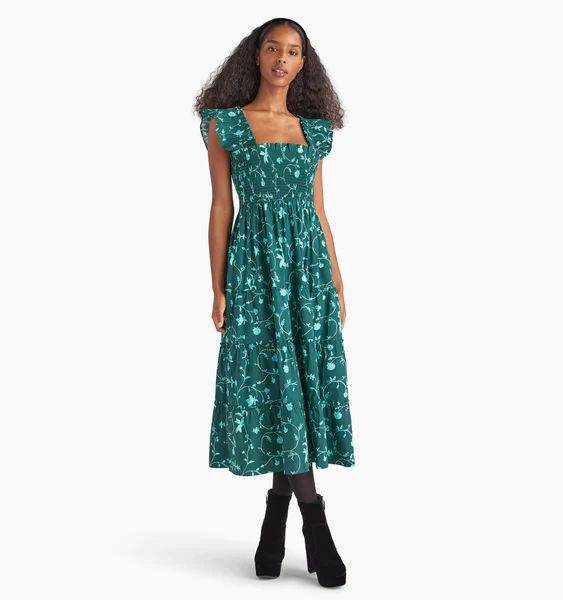 The Ellie Nap Dress - Emerald Botanical Poplin | Hill House Home