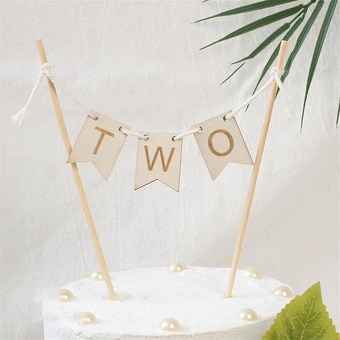 Wood Two Cake Topper Happy Birthday Cake Toppers Baby Shower Cake Topper 2st Birthday Party Banne... | Amazon (US)