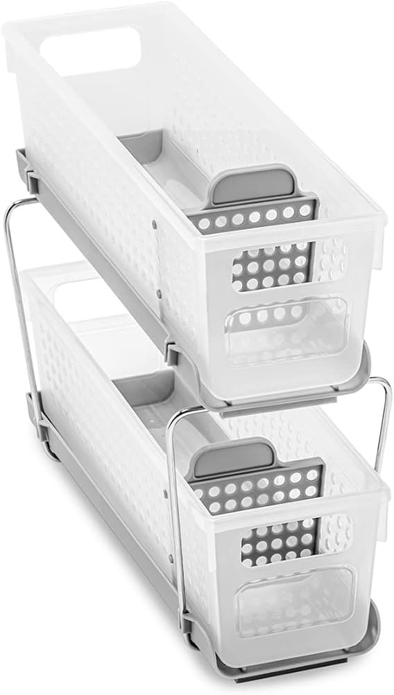 Madesmart 2-Tier Plastic Mini Multipurpose Organizer with Divided Slide-Out Storage Bins, Compact Under Sink and Cabinet Organizer Rack, Frost | Amazon (US)