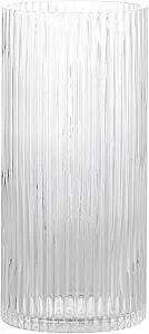 YANWE1 Clear Glass Vase, Glass Flower Vase, Ribbed Glass Vase, Clear Vase, Tall Cylinder Glass Va... | Amazon (US)