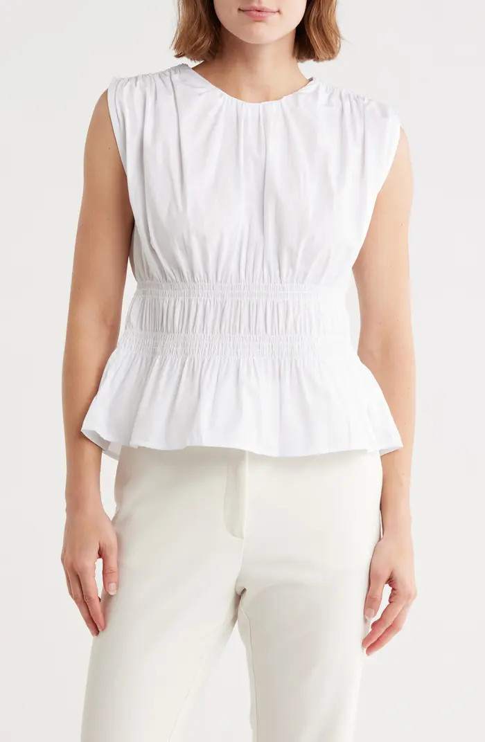Calvin Klein Smocked Sleeveless Cotton Poplin Top | Nordstromrack | Nordstrom Rack