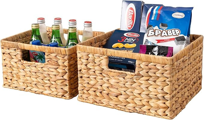 OEHID Storage Basket for Shelves 2 Pack, Large Water Hyacinth Wicker Basket with Built-in Handles... | Amazon (CA)