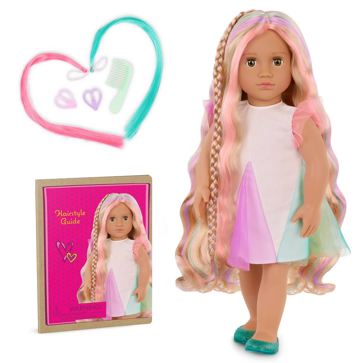 Our Generation Tessie 18" Rainbow Hair Grow Doll with Hair Clips and Styling Book Accessories: Fa... | Target