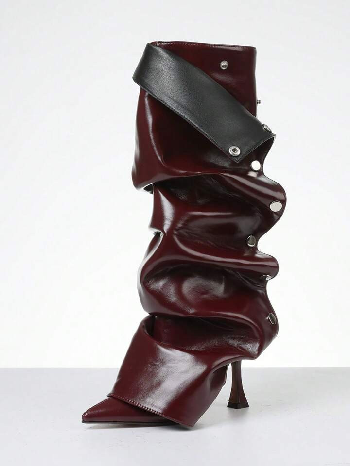 Women's Pleated Knee High Boots Pointed Toe Stiletto High Heel Detachable Snap-Off Shoes For Wome... | SHEIN