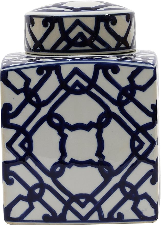 Creative Co-op Blue & White Ceramic Ginger Jar with Lid | Amazon (US)