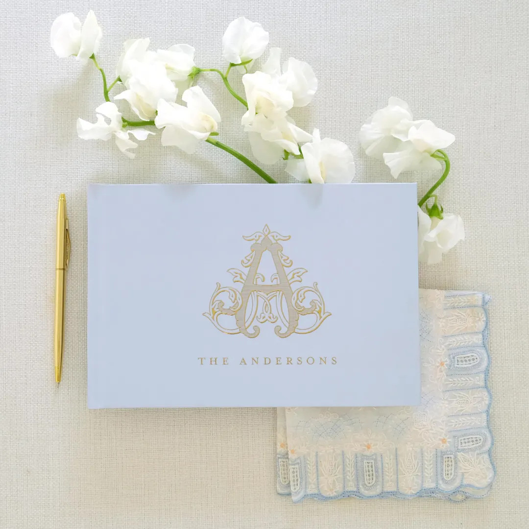Guest Book Wedding Foil Personalized Album Polaroid Scrapbook Alternative Dusty Blue Monogram Bri... | Etsy (US)