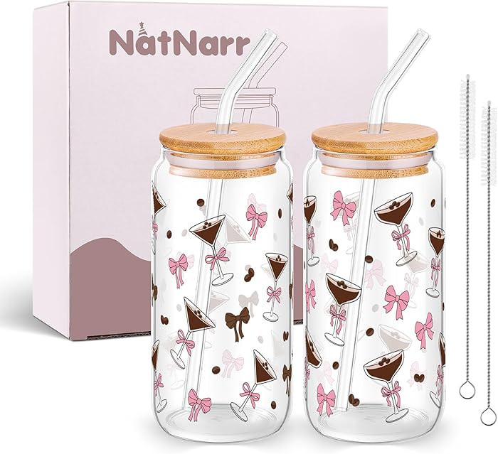 2 Pcs Espresso Martini Gifts, 16 oz Insulated Martini Glass with Lids Brush and Straws Reusable I... | Amazon (US)