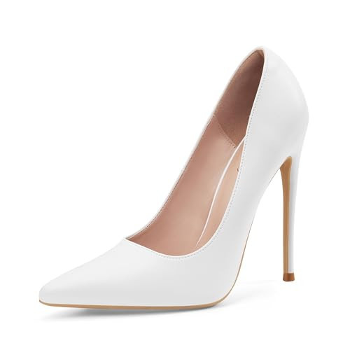 Elisabet Tang Women Pumps, Pointed Toe High Heel 4.7 inch/12cm Pump Shoes Women Matte White Size 9.5 | Amazon (US)