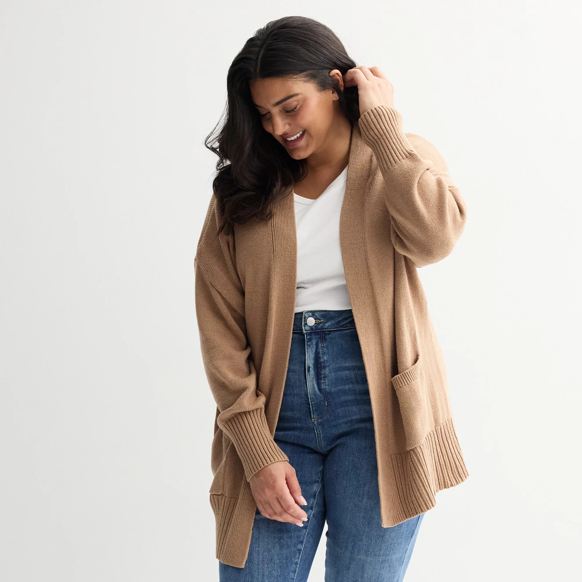 Plus Size Sonoma Goods For Life® Open Front Longline Cardigan | Kohl's