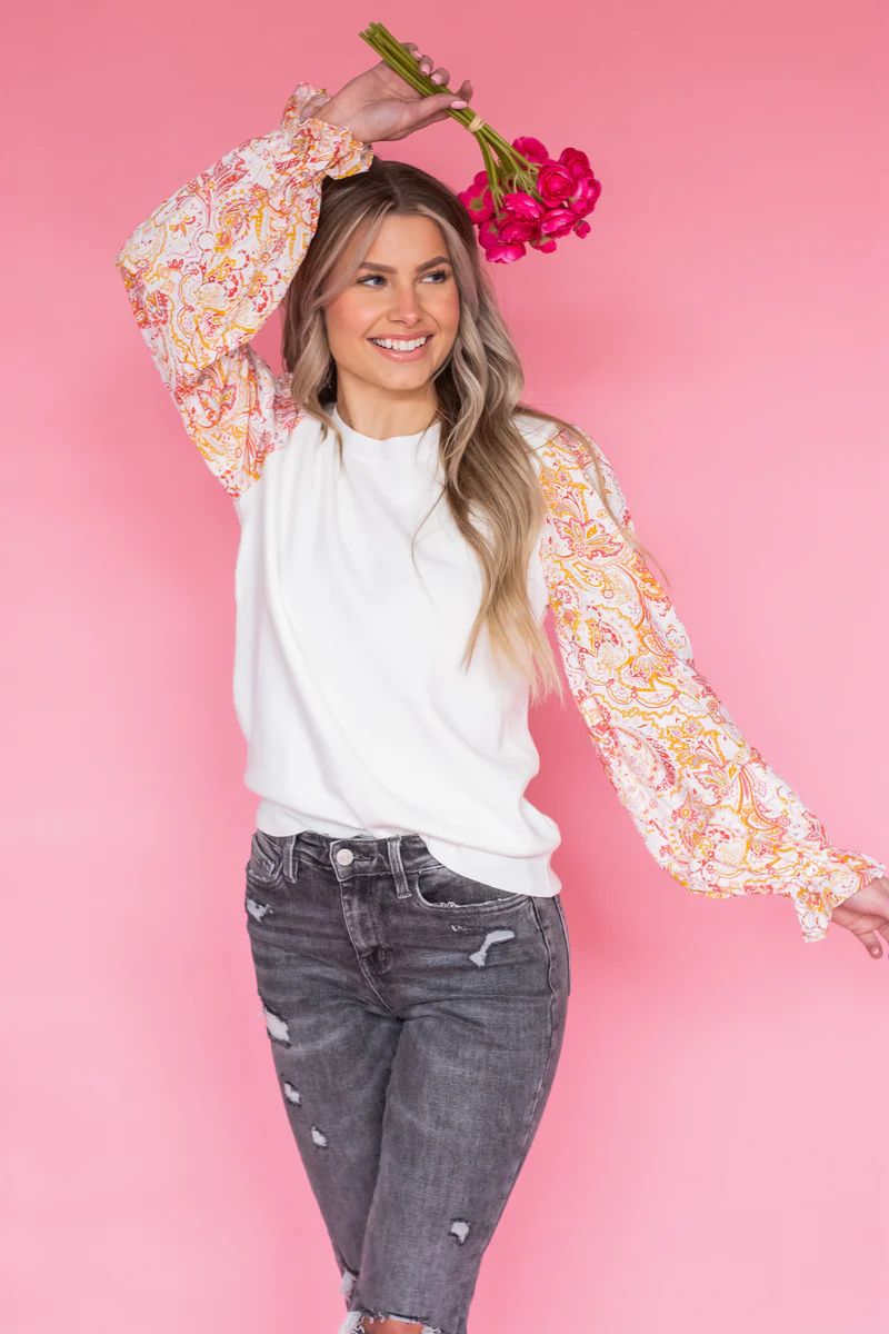 Sweet Sentiments Printed Sleeve Blouse | Apricot Lane Boutique