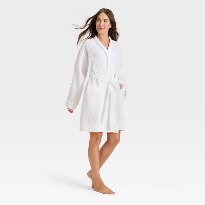 Women's Waffle Short Robe - Auden™ White M/L | Target