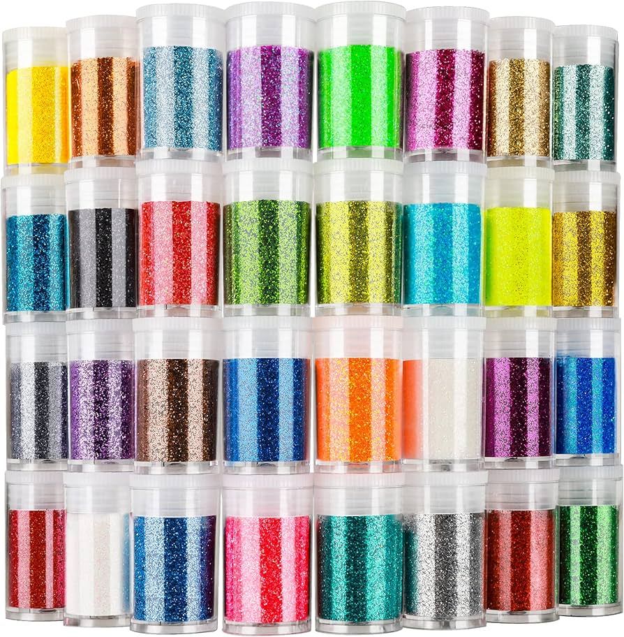 LEOBRO Glitter, Fine Glitter for Resin, Set of 32 Colors Glitter, Extra Fine Resin Glitter Powder... | Amazon (US)