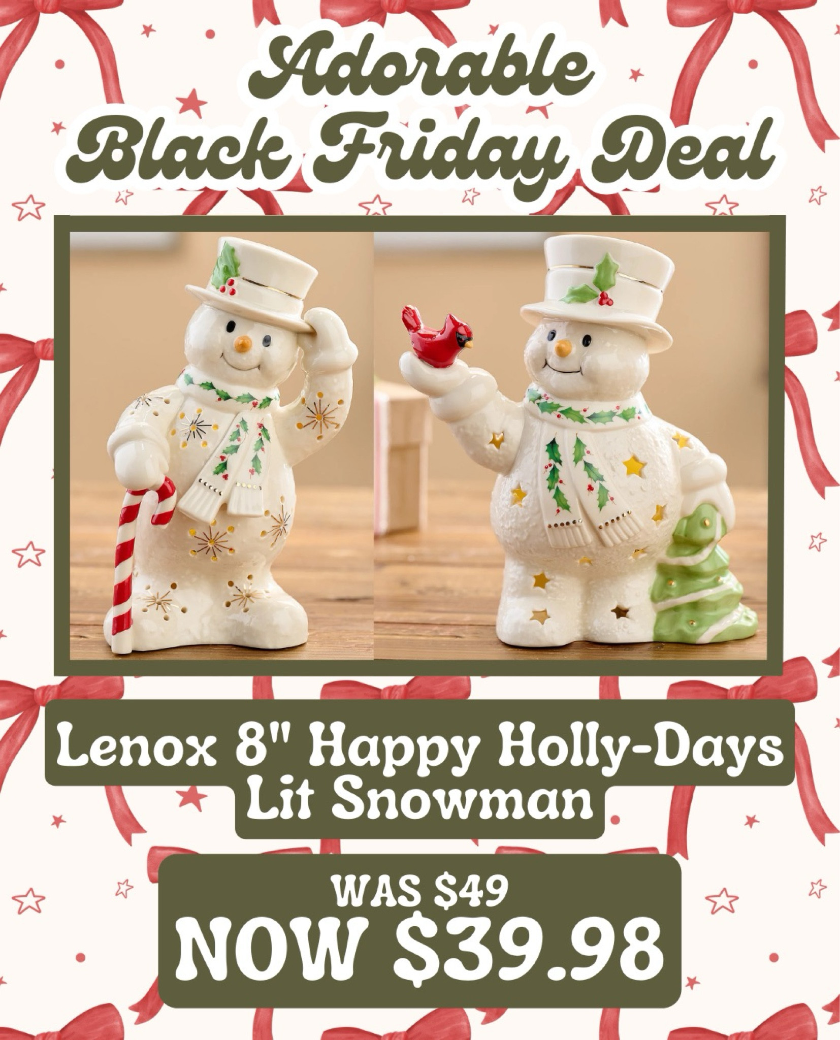 Looking for a timeless Christmas decoration? This Lenox Happy Holly Days Lit Snowman is the perfect mix of charm and elegance. 🌟❄️ The gentle glow and classic holly design make it ideal for your mantel, tabletop, or holiday display. Grab yours while it’s still available on QVC!

#LTKHoliday #LTKCyberWeek #LTKSaleAlert