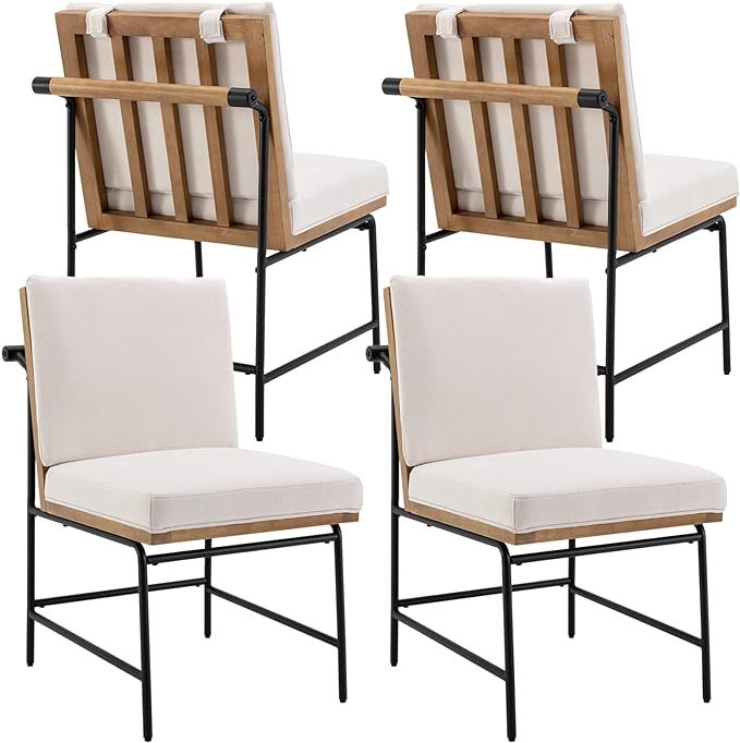 DUOMAY Mid-Century Modern Dining Chairs Set of 4, Linen Upholstered Side Chair with Rear Handle, ... | Amazon (US)