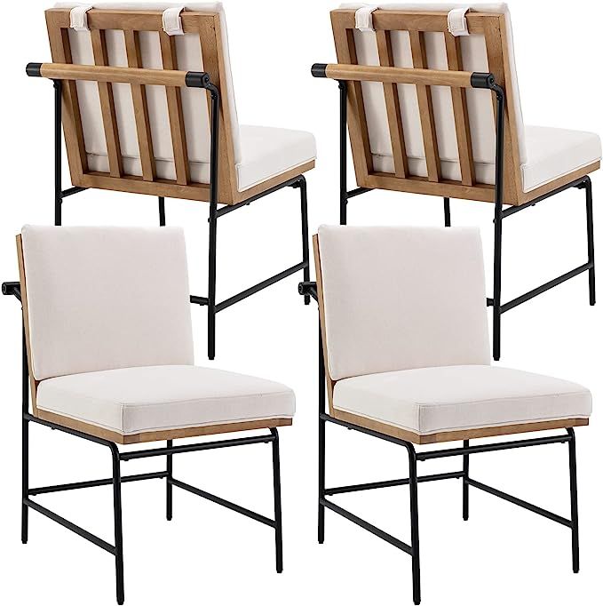DUOMAY Mid-Century Modern Dining Chairs Set of 4, Linen Upholstered Side Chair with Rear Handle, ... | Amazon (US)