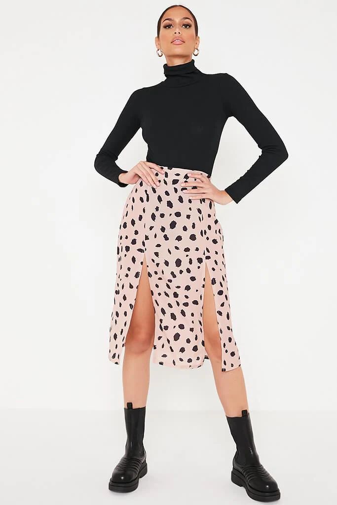 Stone Ditsy Floral Double Split Midi Skirt | ISAWITFIRST