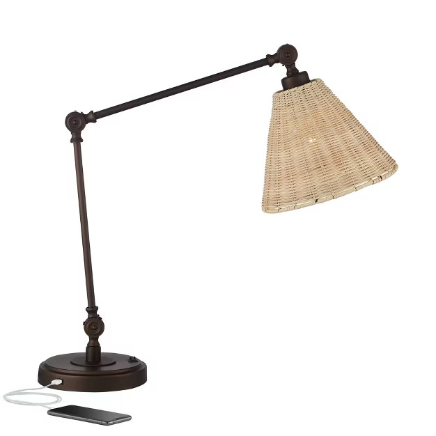 Barnes and Ivy Rustic Farmhouse Desk Table Lamp with USB Charging Port 28.5" Tall Metal Rattan Sh... | Target