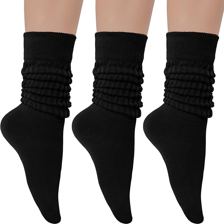Witwot 3 Pairs Women's Slouch Socks Cotton Knit Knee High Tube Scrunch Sock Size 6-11 | Amazon (US)