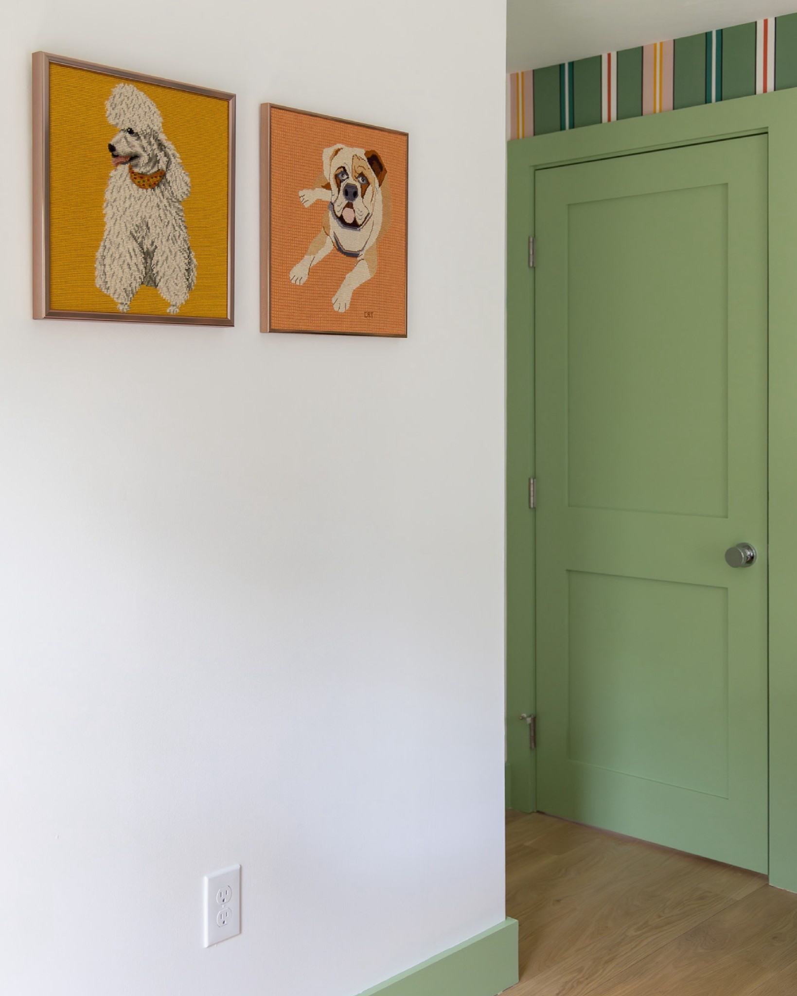 let's have a moment of appreciation for these quirky vintage dog needlepoints that grace one of the guest rooms at the #preppyhollowhouse. as soon as we saw them, we knew that the colors would be perfect for this project. they are definitely one of our favorite vintage friends to date! #dwelloctoberstay #dwelloctober

#LTKHome
