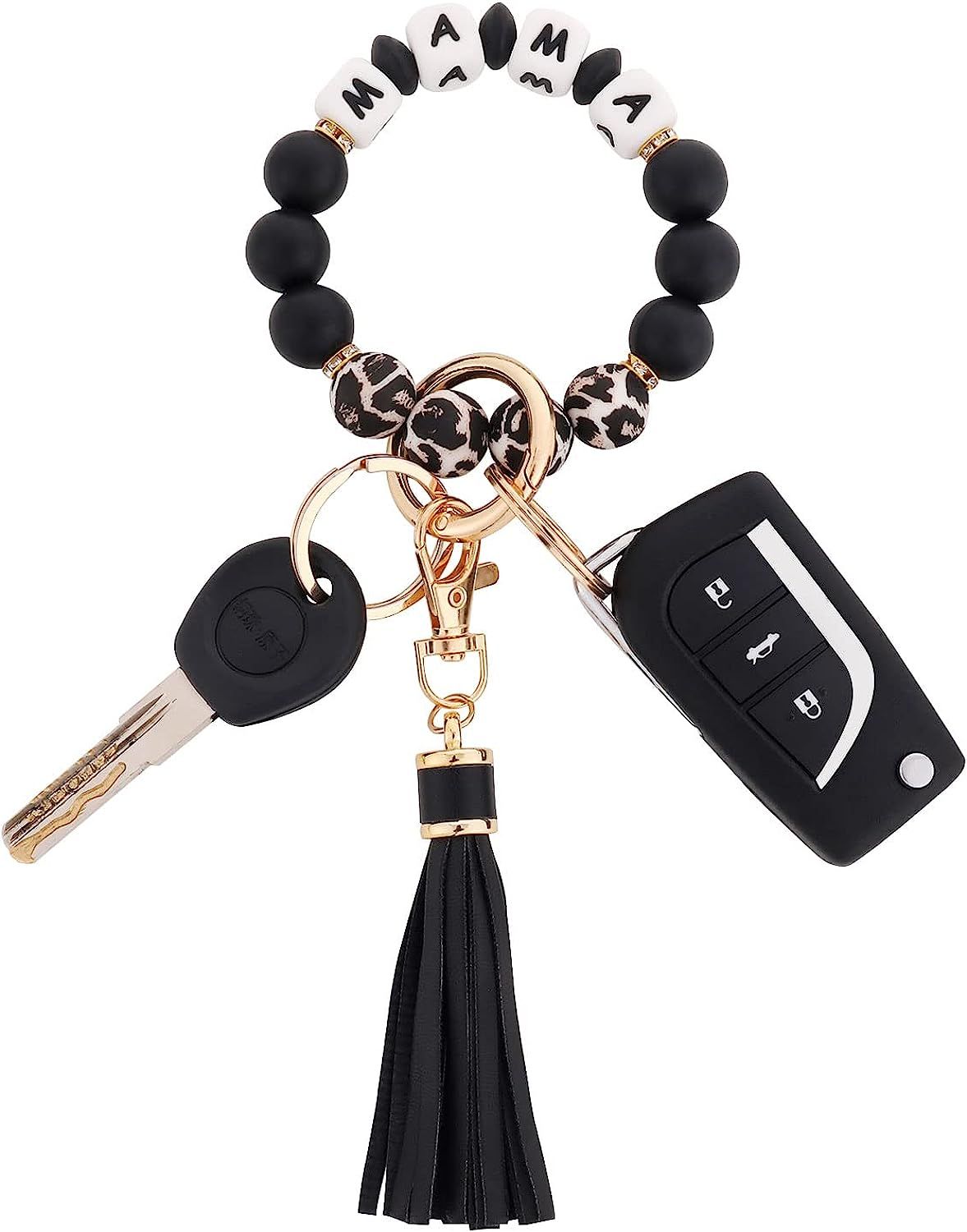 BAOSIWA Silicone Beaded Bracelet Keychain Wristlet Key Ring Bangle Chains for Women with Leather ... | Amazon (US)
