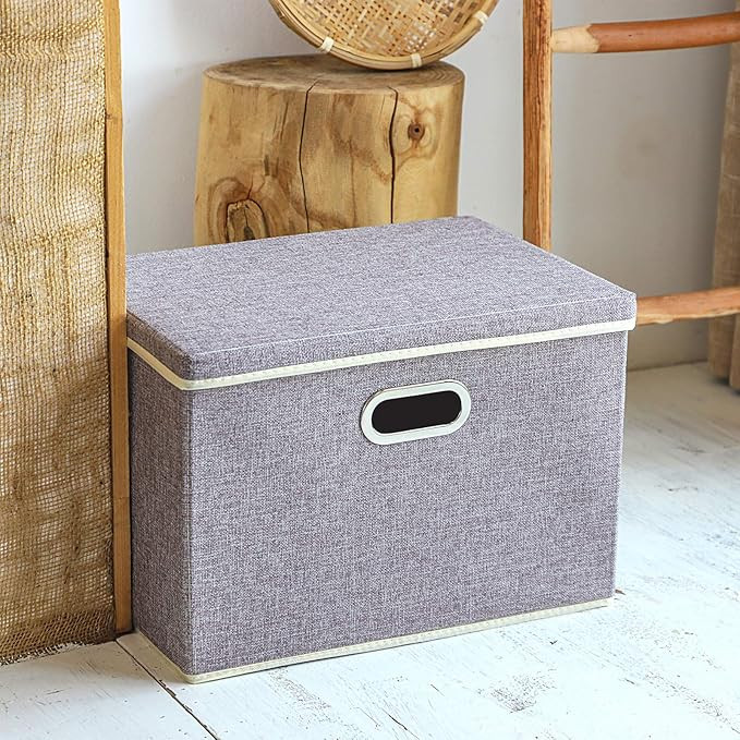 Yawinhe Storage Box with Lids Collapsible Linen Fabric Storage Basket Bins for Towels, Books, Toy... | Amazon (US)