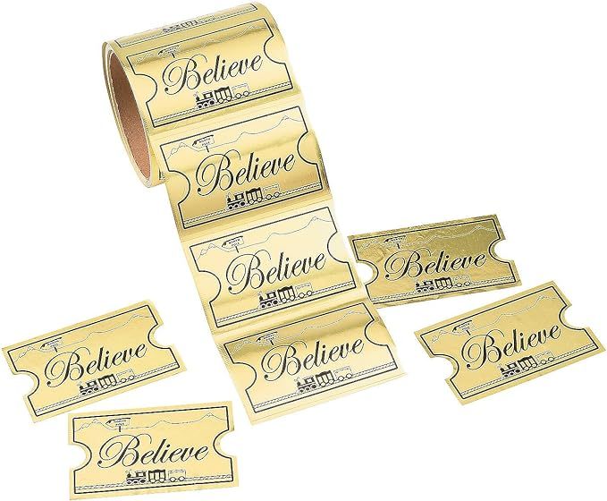 Gold Foil Believe Ticket Sticker Rolls - Jumbo 100 Sticker Roll - Christmas Supplies for Kids | Amazon (US)