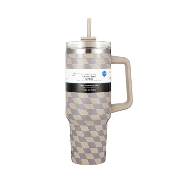 Mainstays 40oz Tan Diamond Pattern Double-Wall Stainless Steel Insulated Tumbler | Walmart (US)