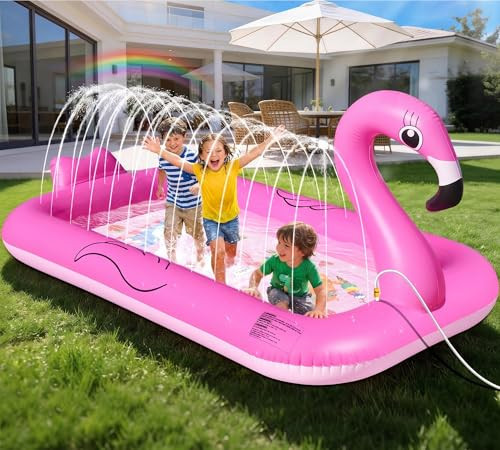 FluSing Splash Pad for Toddlers, Flamingo Splash Pad Sprinkler for Kid, Thicken Sprinkler for Kids Outdoor Water Toy Play Mat, Inflatable Splash Pad for Kids, Backyard Summer Toddler Sprinkler Pool | Amazon (US)