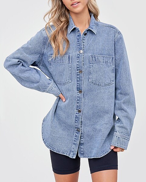 Emory Park Oversized Button Front Denim Shirt | Express
