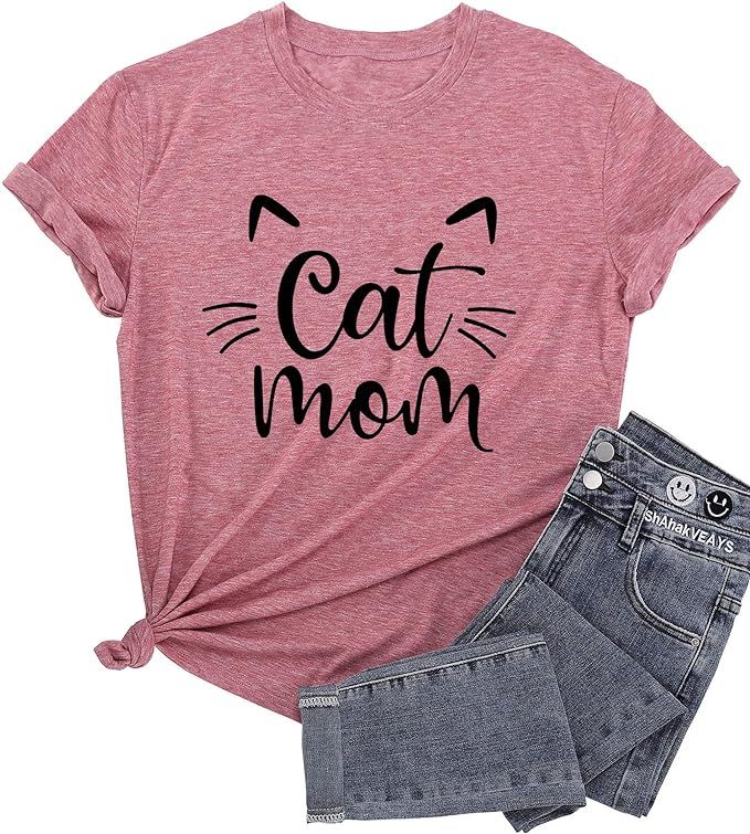 Cat Mom Shirts for Women Cat Mama T-Shirts Pet Lover Gifts Shirts Funny Cat Graphic Tees Shirts | Amazon (US)