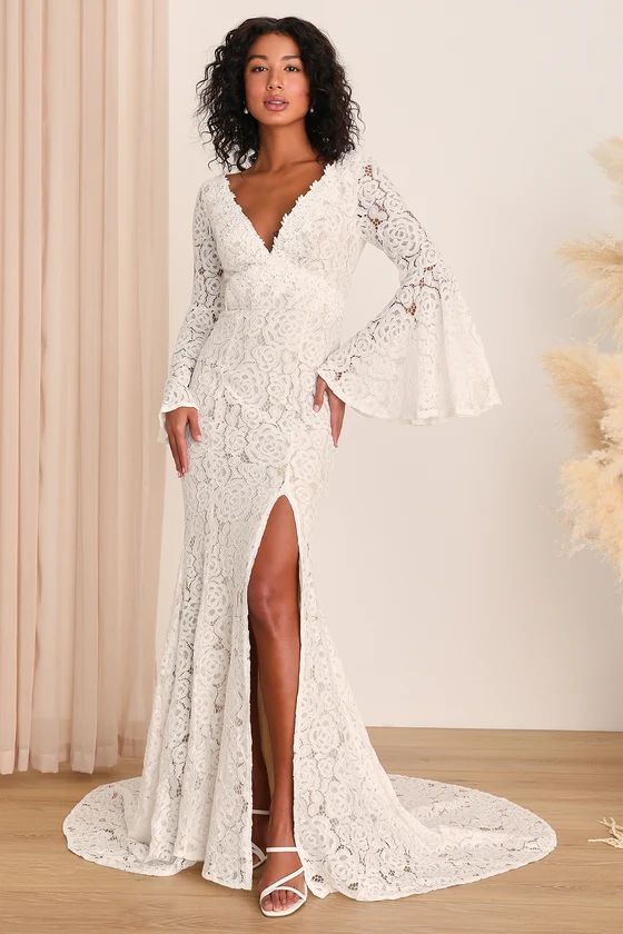 Duchess Ivory Lace Bell Sleeve Maxi Dress | Lulus (US)