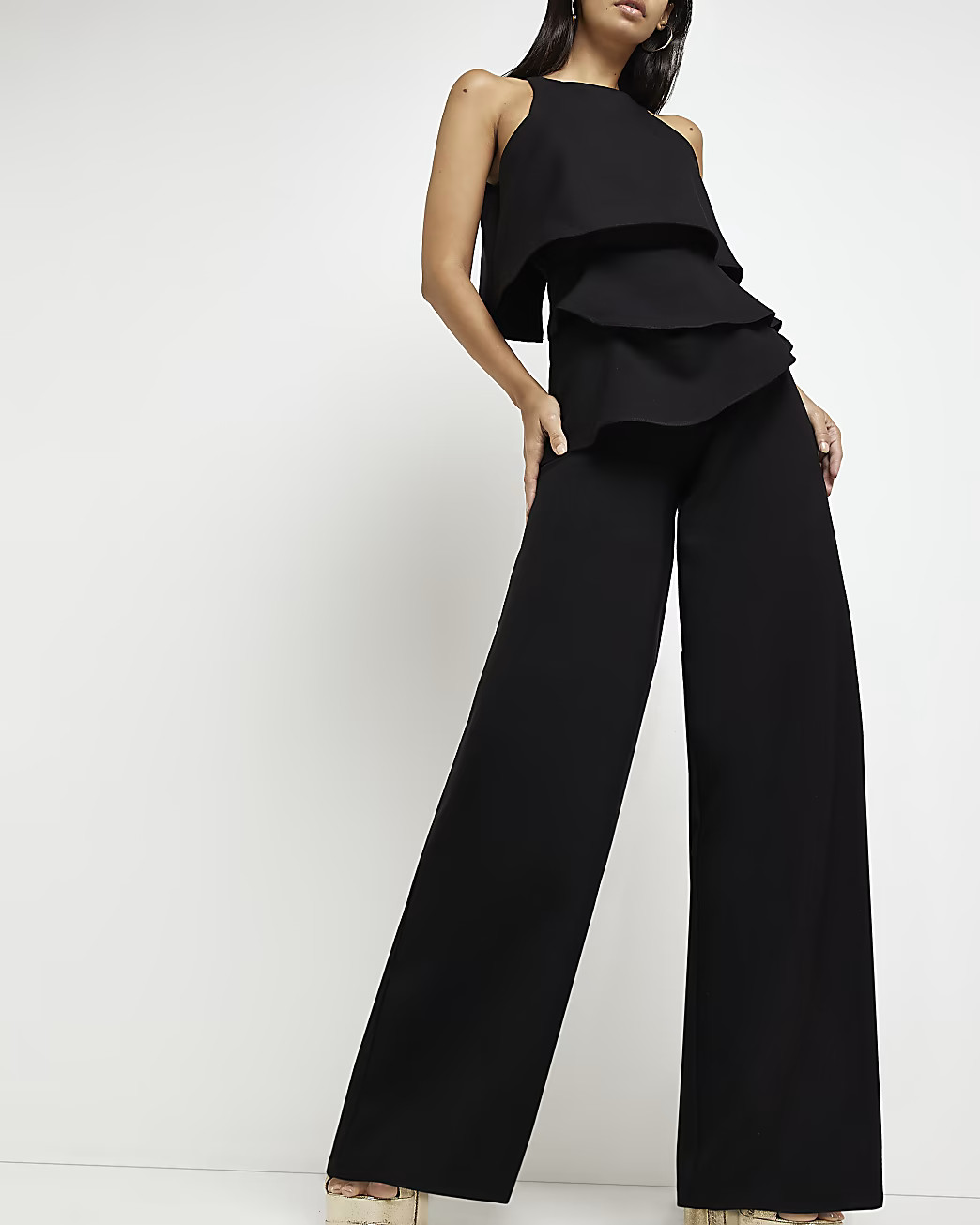 Black layered sleeveless jumpsuit | River Island (UK & IE)