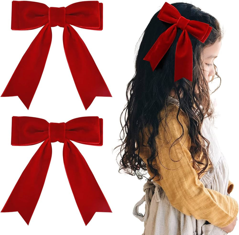 2PCS 5" Velvet Red Hair Bows Girls Hair Clips Ponytail Holder Accessories for Women Girls Toddler... | Amazon (US)