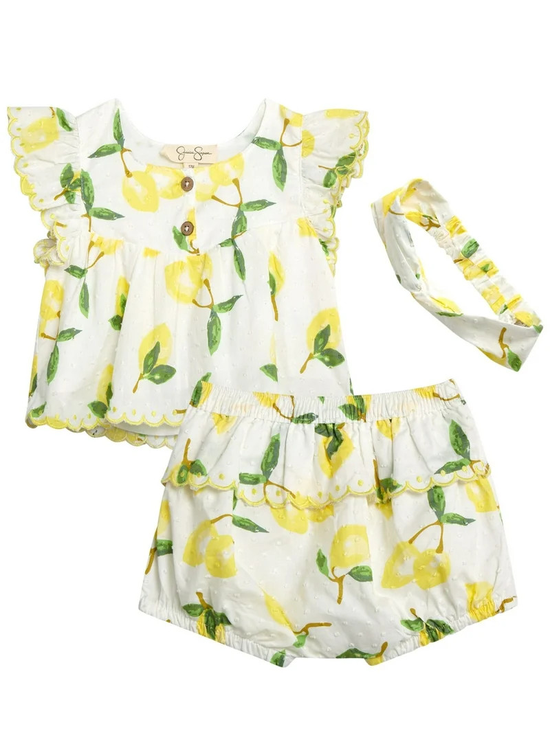 Jessica Simpson Baby Girls' Cotton Top, Bloomers and Headband Set, 3-Piece. Sizes 0M-12M | Walmart (US)