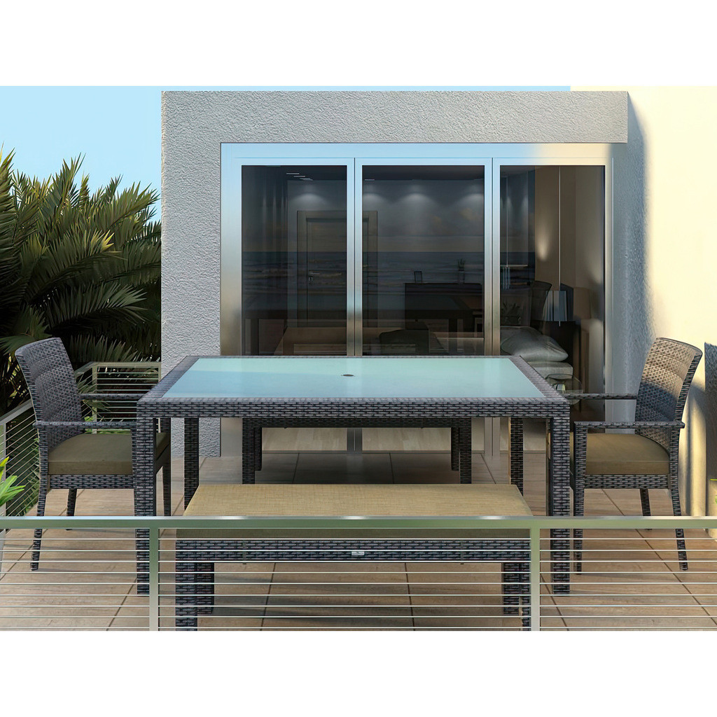 District 5 Piece 6-Seat Bench Dining Set In Heather Beige and Slate | 1stopbedrooms