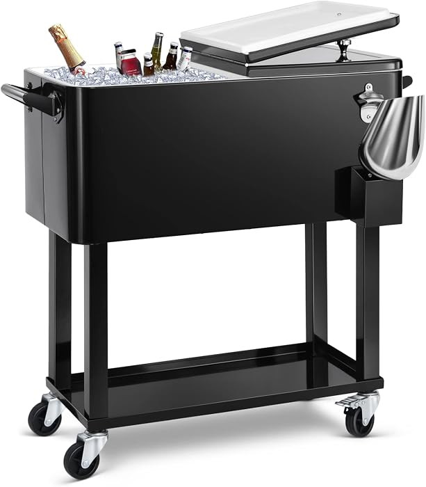 80 Quart Rolling Ice Chest Cooler Cart,Patio Backyard Party Drink Beverage Bar Stand Up Cooler Trolley with Ice Scoop | Amazon (US)