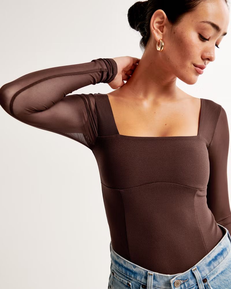 Long-Sleeve Crepe Squareneck Top | Abercrombie & Fitch (US)