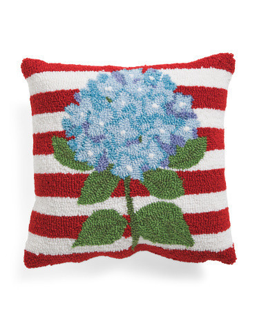 16x16 Hydrangea Flag Hooked Pillow | Polyester | Marshalls
