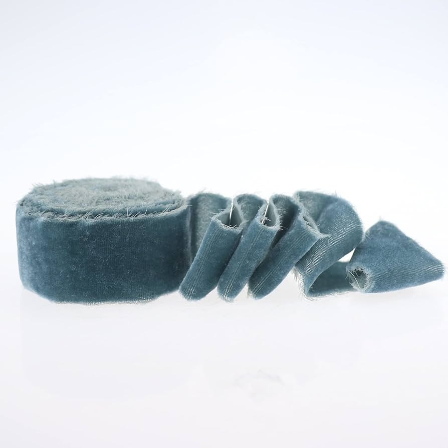 DINDOSAL Steel Blue Silk Velvet Ribbon 1.5 Inch Slate Blue Frayed Edge Ribbon Blue Rustic Style F... | Amazon (US)