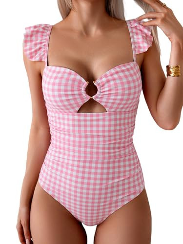 Eomenie Women's One Piece Swimsuit Tummy Control Bathing Suit Ruffle Cutout Slimming Swimwear | Amazon (US)