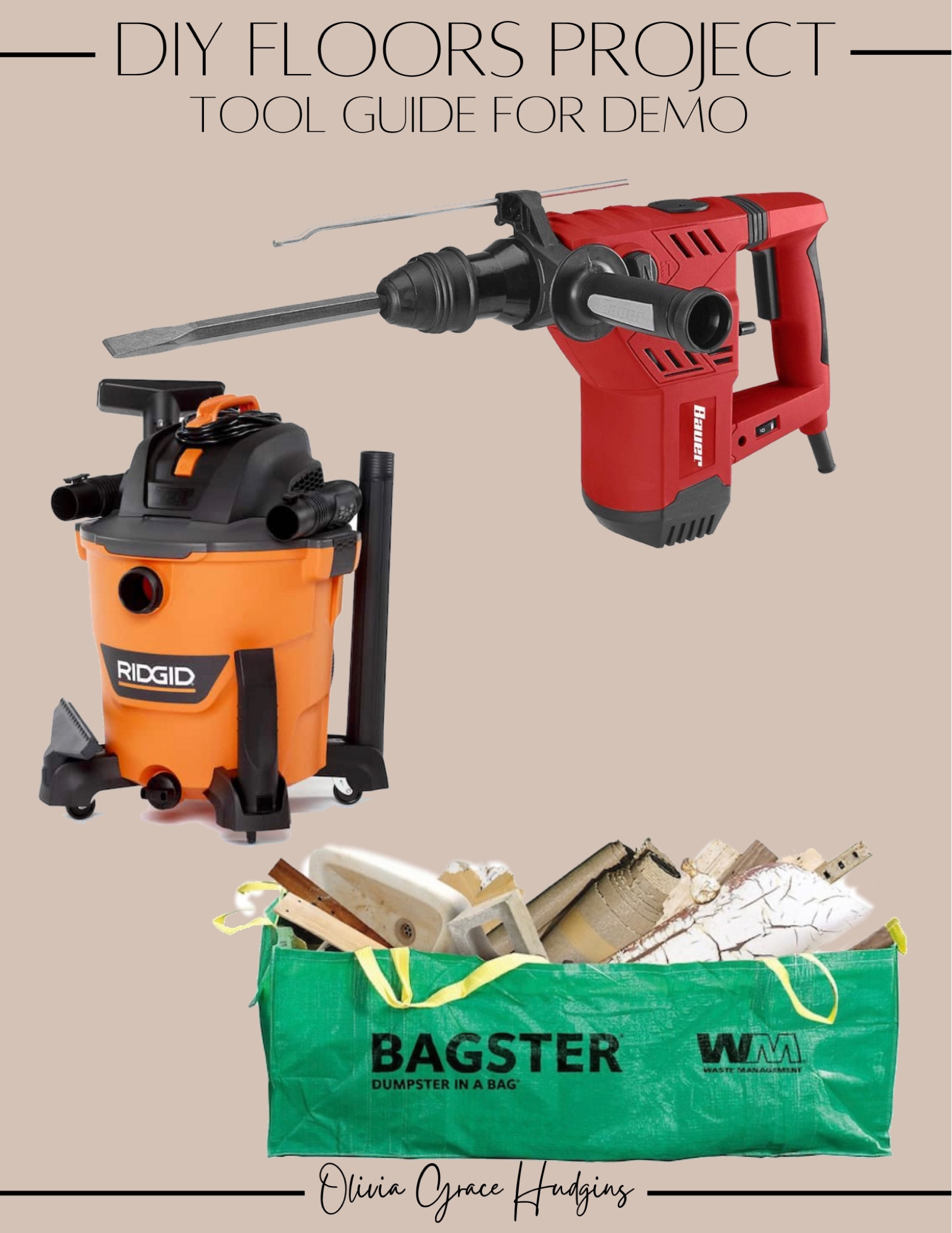 Tool guide for demolishing floors! You will also need: gloves, knee pads, trash barrels, masks, brooms with dust pans, and patience! 

Shop vac , demolition , power tools , tile demo , diy , home renovation

#LTKhome #LTKfamily