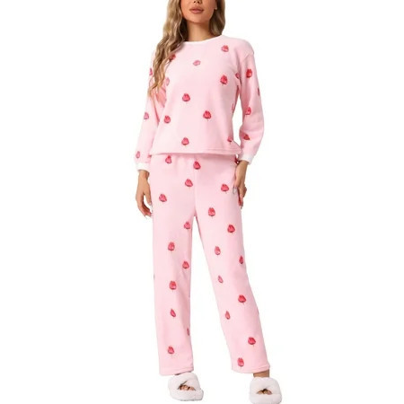 DARING DIVA Women s Plush Fleece Top and Pants Pajamas Set S Strawberry Pink | Walmart (US)