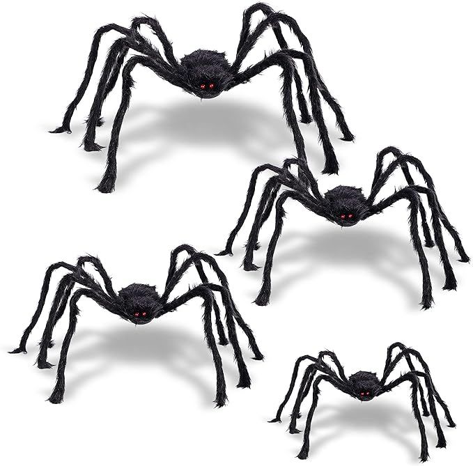 Amazon.com: F FiGoal 4 Pack Halloween Giant Spider Spooky Hairy Spiders Halloween Indoor and Outd... | Amazon (US)