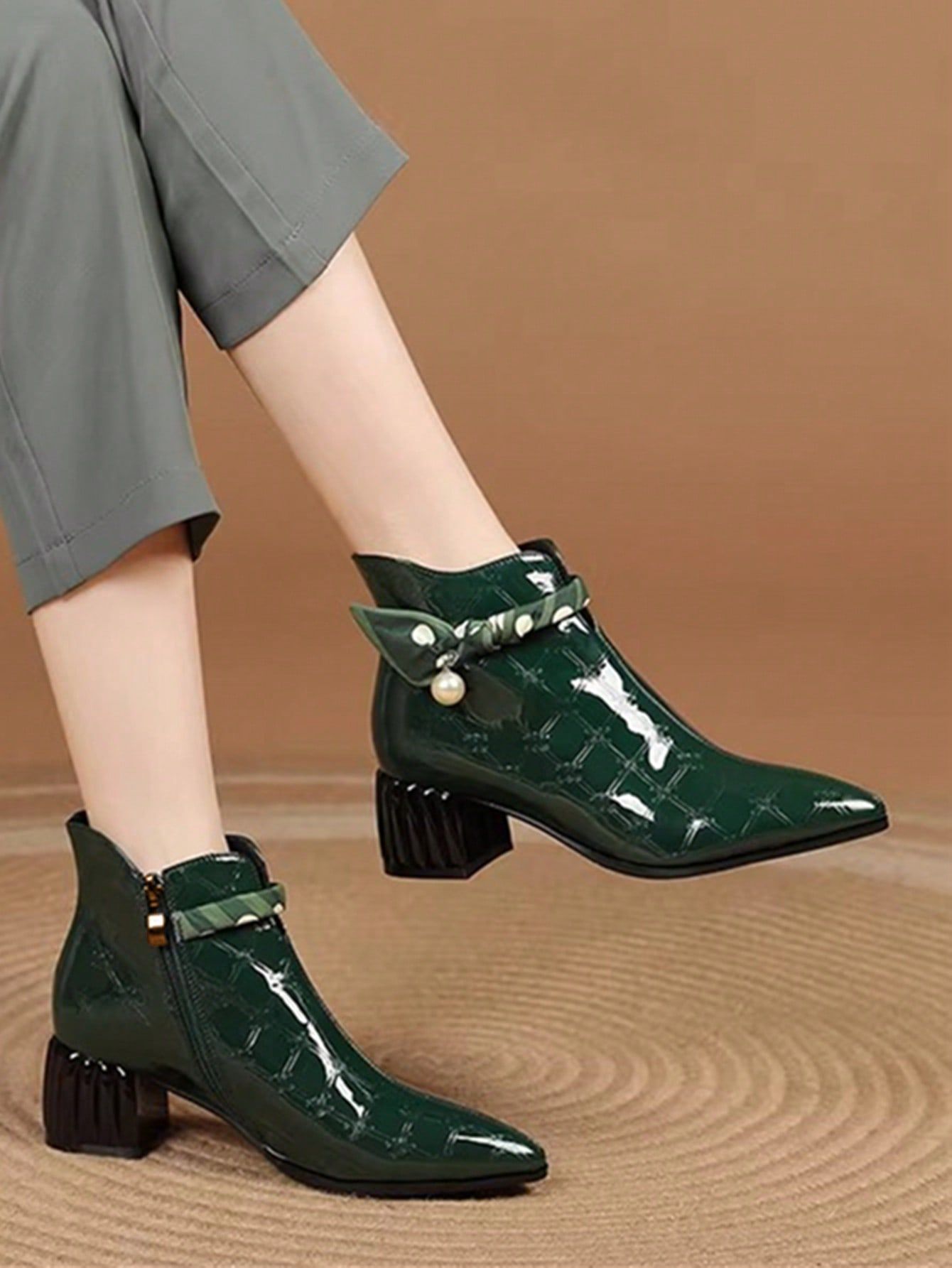 Women's Shiny Short Boots, Autumn Winter, Versatile Medium & Chunky Heel, Fashionable Pointed Toe... | SHEIN